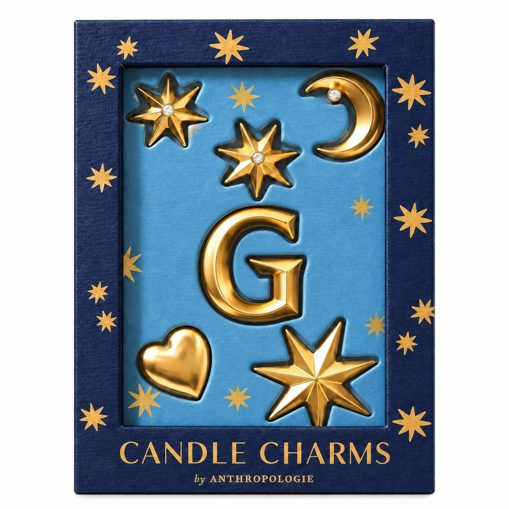 Anthropologie G Monogram Celestial Candle Charms Gold Star Moon Heart Set NWT